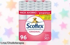Papel higiénico Scottex original, 96 rollos de suavidad y resistencia a precio loco: aprovecha este ofertón limitado y haz que cada momento sea más fácil. No te lo pierdas ya!