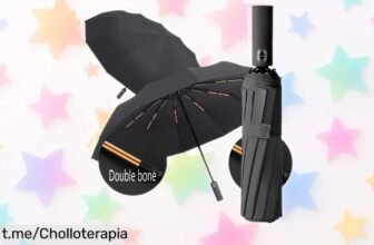 Paraguas plegable automático con 12 varillas, ahora a un precio imbatible que no puedes dejar pasar y asegura tus días de lluvia con estilo. ¡Hazlo tuyo antes de que se agoten!