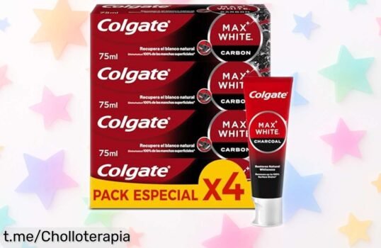 Pasta dental Colgate Max White Charcoal 4 x 75 ml a precio rebajado, luce una sonrisa blanca y radiante sin esfuerzo. ¡No dejes pasar este super chollo que se va volando!