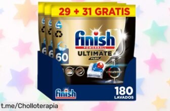 Pastillas Finish Powerball Ultimate Plus para lavavajillas: limpieza intensiva y brillo diamante en tu vajilla, ¡aprovecha este ofertón temporal y disfruta de una cocina reluciente!