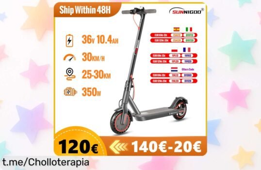 Patinete eléctrico Sunnigoo N7PRO para adultos, ligero y veloz a 30 km/h. ¡Corre que vuelan! Aprovecha el super chollo con descuento brutal y siente la libertad al instante.
