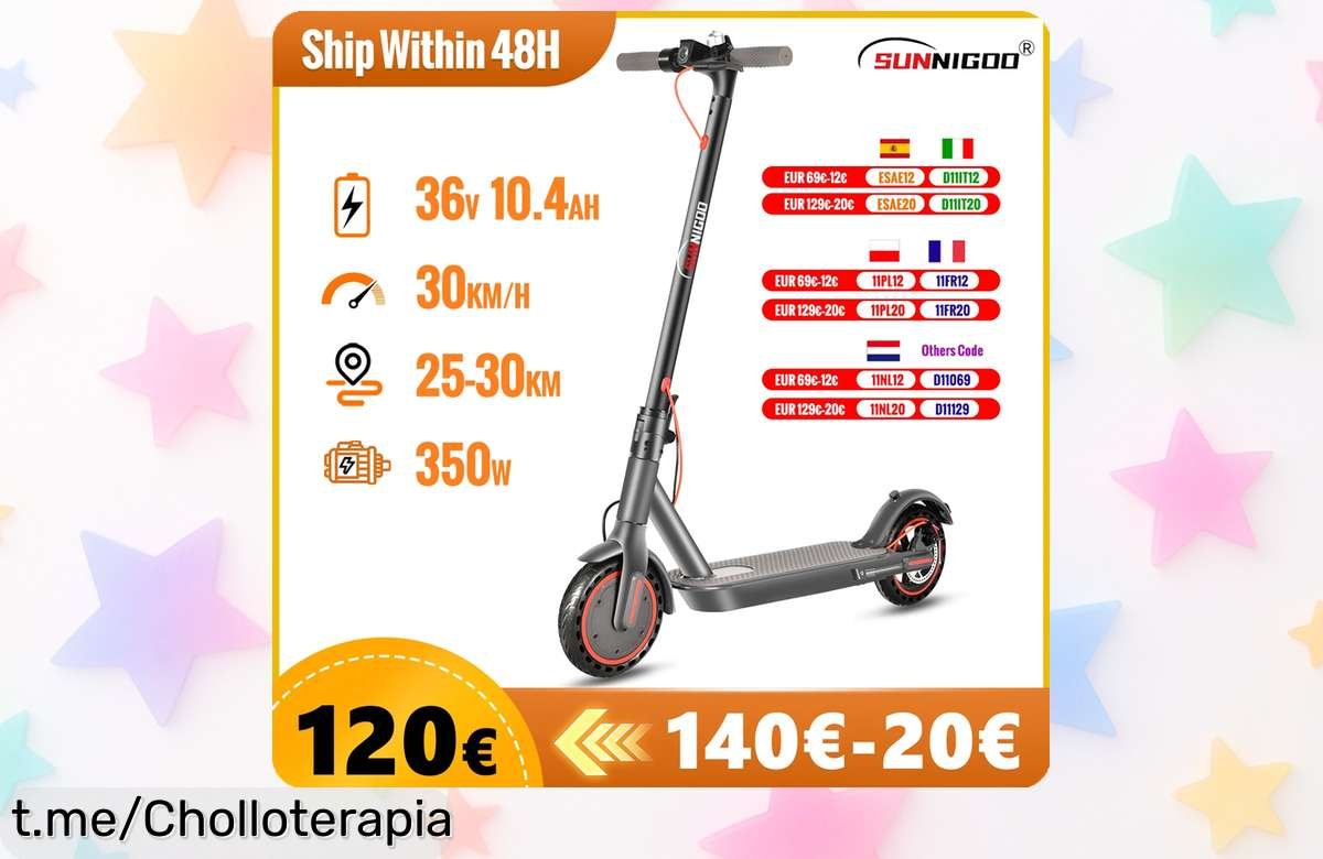 Patinete eléctrico Sunnigoo N7PRO para adultos, ligero y veloz a 30 km/h. ¡Corre que vuelan! Aprovecha el super chollo con descuento brutal y siente la libertad al instante.