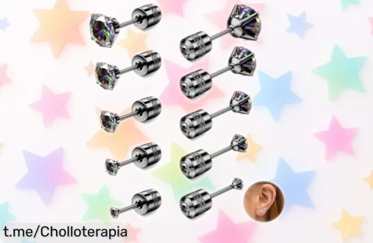 Pendientes reversibles de titanio Sllaiss con circonita cúbica, ¡ofertón imperdible! Consigue 5 pares por un precio rebajado y sorprende con cada combinación. ¡No te quedes sin ellos!