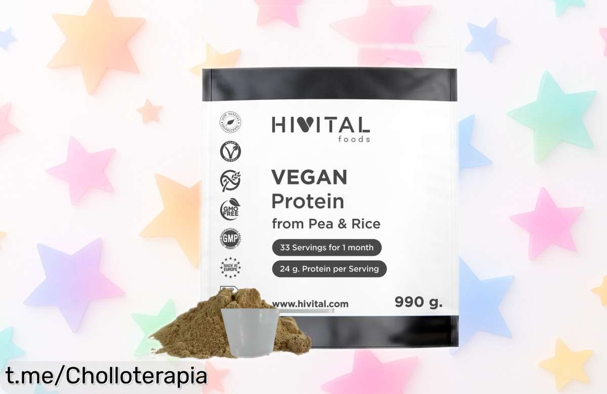 Proteína vegana de chocolate Hivital, aislado de guisante y arroz integral: ¡chollazo rebajado para cuidar tu cuerpo todo el mes! No te lo pierdas, es tiempo de darle lo mejor.