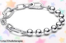 Pulsera de plata de ley Pandora con cuentas y eslabones a un precio rebajado que te hará brillar; ¡no esperes más, sorprende a alguien especial antes que se agote!