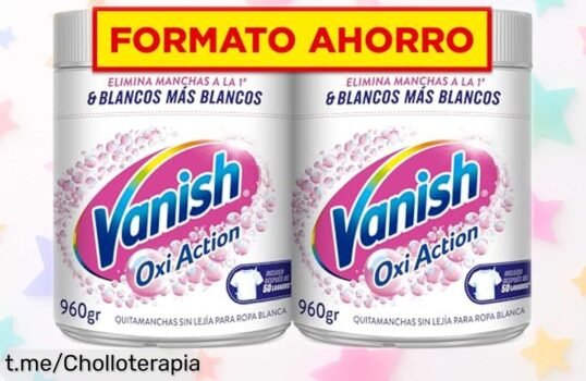 Quitamanchas y blanqueador Vanish Oxi Action en polvo, pack doble de 960 g a un precio rebajado que no te puedes perder. ¡Haz brillar tu ropa blanca ya mismo!