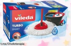Set completo de mopa y cubo escurridor Vileda que elimina más del 99% de bacterias con solo agua, aprovechando un precio rebajado que volará. ¡No dejes pasar esta oportunidad!