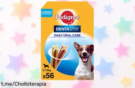 Snack dental Pedigree Dentastix para perros pequeños, 56 unidades a precio rebajado; ¡un chollo que hará sonreír a tu peludo en cada bocado! Aprovecha ya esta oferta limitada.
