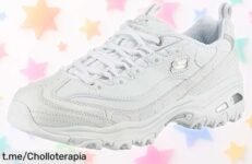 Sneakers Skechers D'lites blancas con detalles plateados: ajusta tu estilo y siente la diferencia, ¡super chollo a precio rebajado! No dejes que se te escapen.