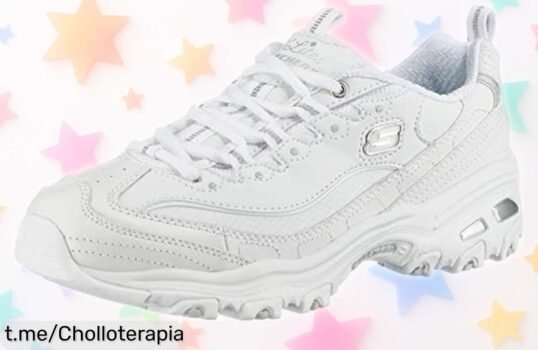 Sneakers Skechers D'lites blancas con detalles plateados: ajusta tu estilo y siente la diferencia, ¡super chollo a precio rebajado! No dejes que se te escapen.