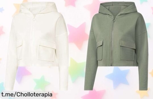 Sudadera de canalé para mujer, diseño moderno y cortito: ¡super chollo rebajado que no puedes dejar escapar! Elige estilo y frescura antes de que vuelen.