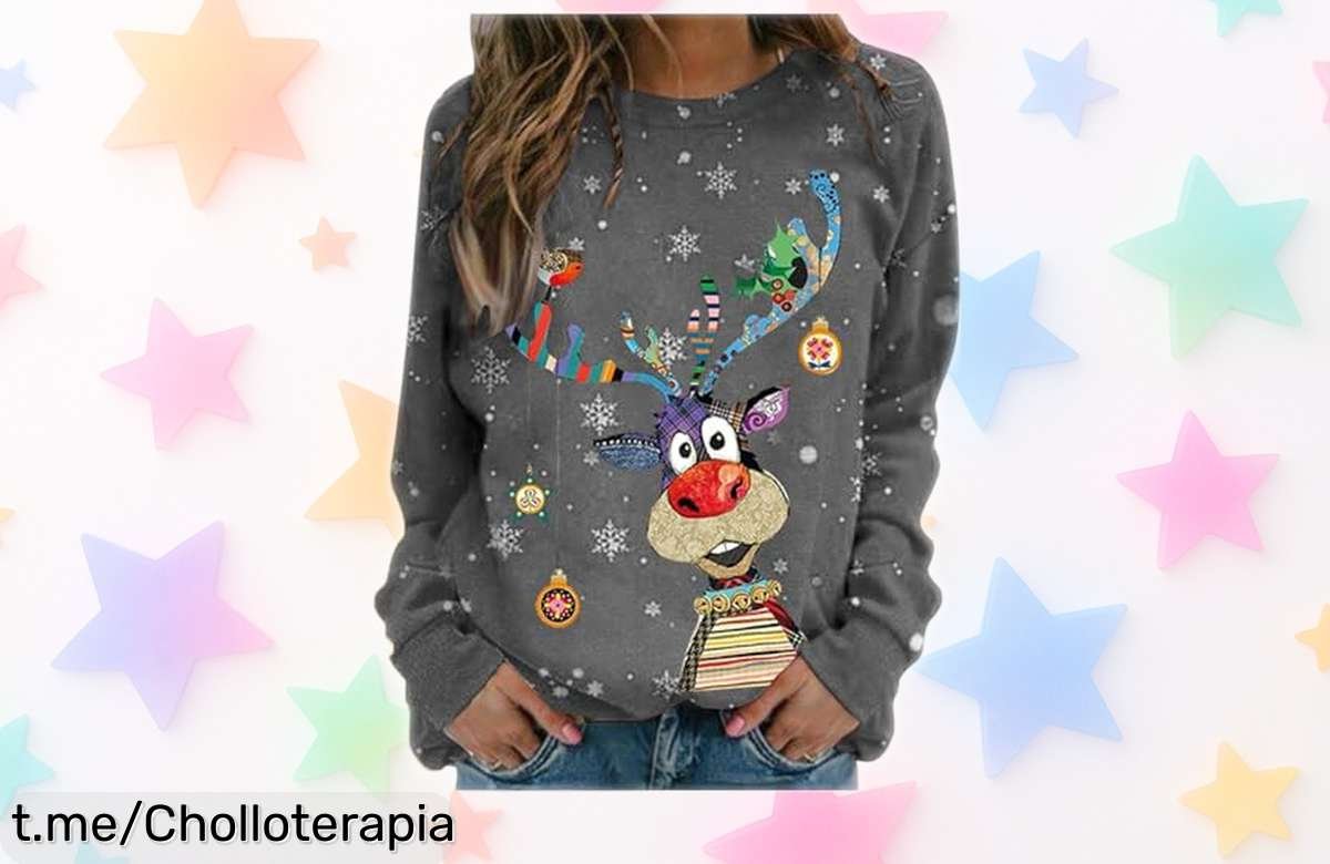 Sudadera de invierno para mujer con estampado gracioso de reno: ¡super chollo a precio loco! No te la pierdas y diviértete estas fiestas.