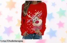 Sudadera navideña con estampado de reno que no puedes dejar escapar, ¡descuento brutal solo por tiempo limitado! Luce genial en tus reuniones familiares y añade buen rollo.