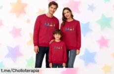 Sudadera navideña familiar con diseño de renos y árboles, super chollo a precio rebajado ¡Pocas unidades disponibles! Viste con amor y alegría a toda la familia ya mismo.