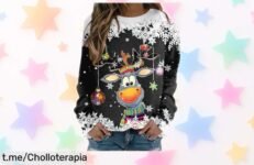 Sudadera navideña para mujer con estampado de reno, ofertón que no podrás dejar pasar, ¡decora tu look y hazlo divertido antes de que se agote!