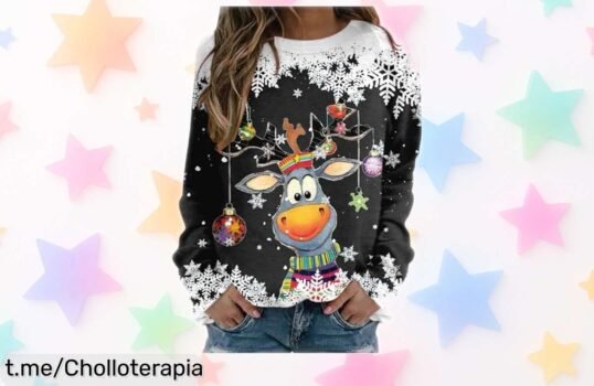 Sudadera navideña para mujer con estampado de reno, ofertón que no podrás dejar pasar, ¡decora tu look y hazlo divertido antes de que se agote!