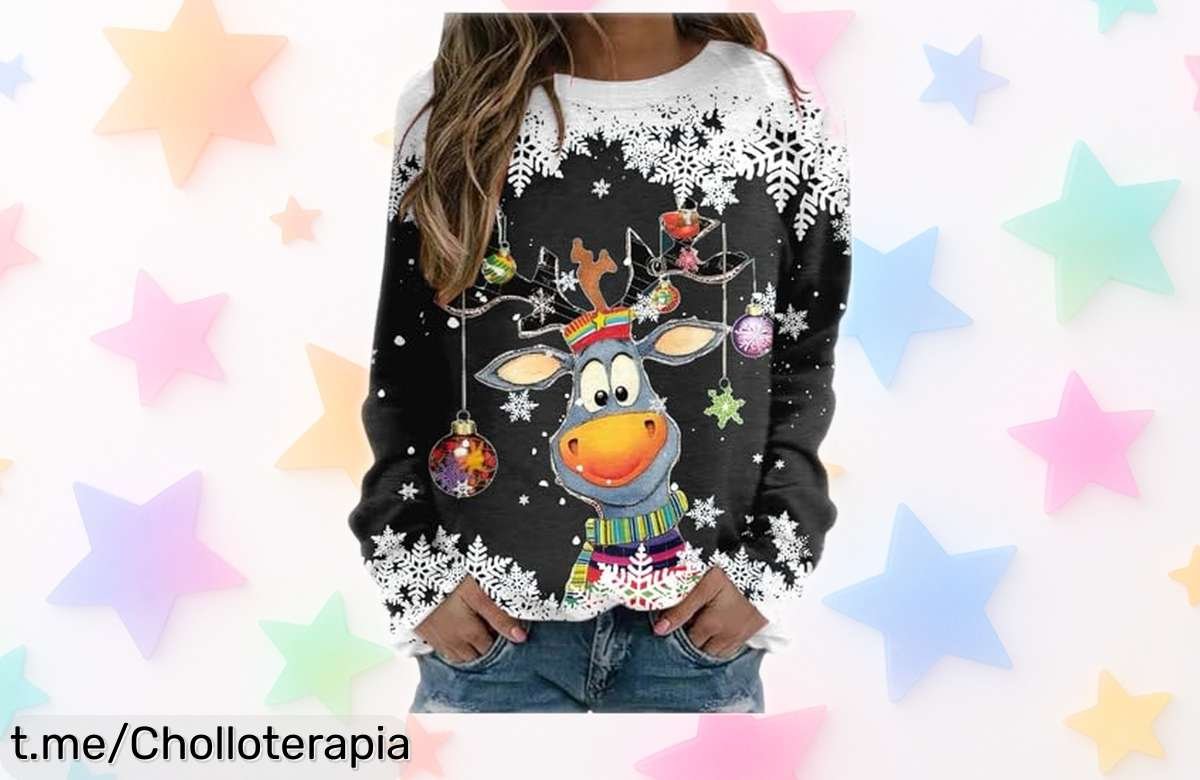 Sudadera navideña para mujer con estampado de reno, ofertón que no podrás dejar pasar, ¡decora tu look y hazlo divertido antes de que se agote!