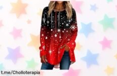 Sudadera navideña sin capucha para mujer, súper chollo con descuento brutal que te hará brillar en estas fiestas. ¡No dejes pasar esta oportunidad y luce estilo a montones!