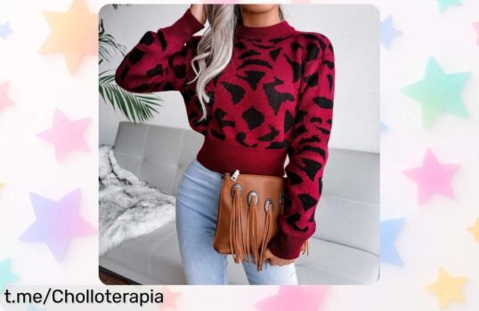 Suéter corto de punto con estampado de leopardo para mujer, precio rebajado que vuela, ¡siente la elegancia y dale un toque salvaje a tu look este invierno!