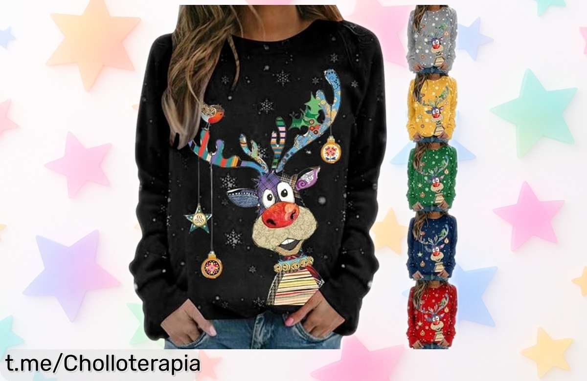 Suéter navideño de reno para mujer en estampado único a precio loco; triunfa estas fiestas y aprovecha el descuentazo antes que se agote, ¡date prisa que vuelan!