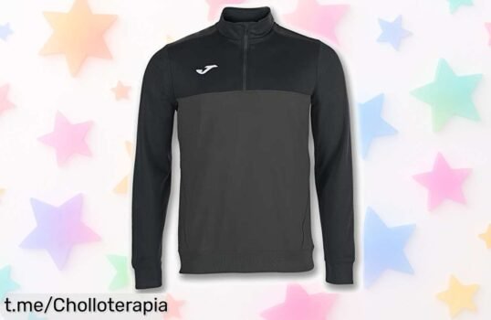 Súper ligera sudadera Joma para niños antracita y negro con un descuentazo ¡Apresúrate, que tus peques se la merecen y esta oferta no durará!