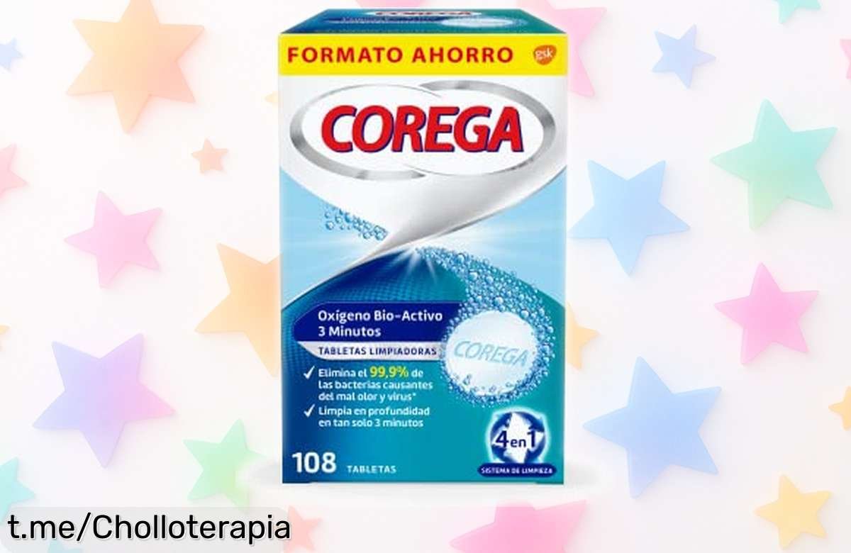 Tabletas limpiadoras Corega para prótesis: 108 unidades que eliminan el 99,9% de bacterias en solo 3 minutos con precio rebajado ¡Haz brillar tu sonrisa antes de que se acabe!