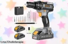 Taladro atornillador eléctrico Bamse con 2 baterías y 14 piezas en un ofertón que no te puedes perder, ¡dale vida a tus proyectos antes de que se acabe!