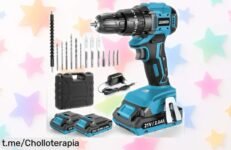 Taladro percutor a batería Leeikoo 21V sin escobillas con 2 baterías y 14 accesorios, ¡aprovecha este super chollo antes de que se agote y haz tus proyectos más divertidos!