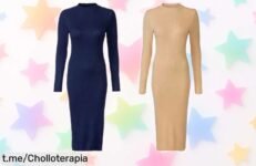 Vestido de punto canalé moderno para mujer a precio rebajado, ¡un super chollo que realzará tu estilo! Date prisa antes de que se agoten y deslúmbrate hoy mismo.