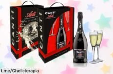 Vino espumoso Moscato d’Asti Canti con copas, dulce y afrutado ¡super oferta! Perfecto para tus momentos especiales. No lo dejes escapar, precio rebajado por tiempo limitado.