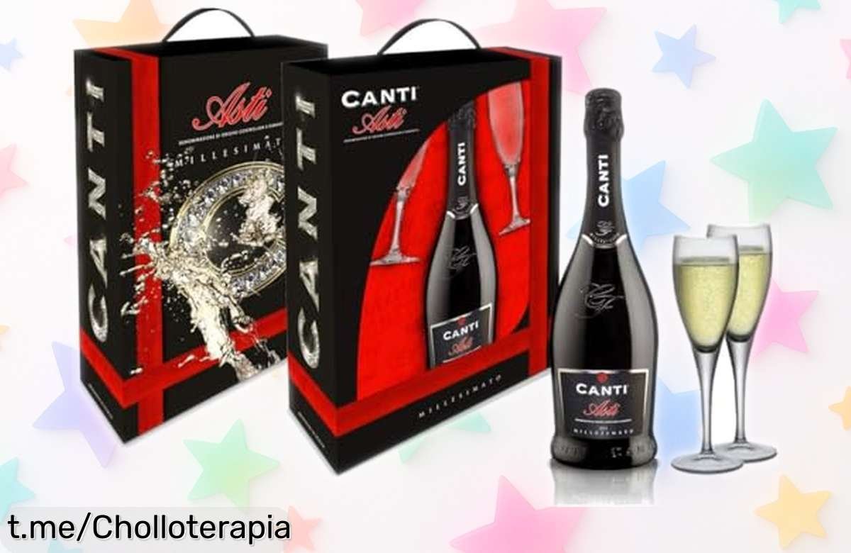 Vino espumoso Moscato d’Asti Canti con copas, dulce y afrutado ¡super oferta! Perfecto para tus momentos especiales. No lo dejes escapar, precio rebajado por tiempo limitado.