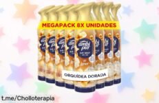 Ambientador en spray Ambipur Orquídea Dorada 185 ml x8 a precio rebajado, ¡haz de tu hogar un lugar más fresco y agradable hoy mismo!
