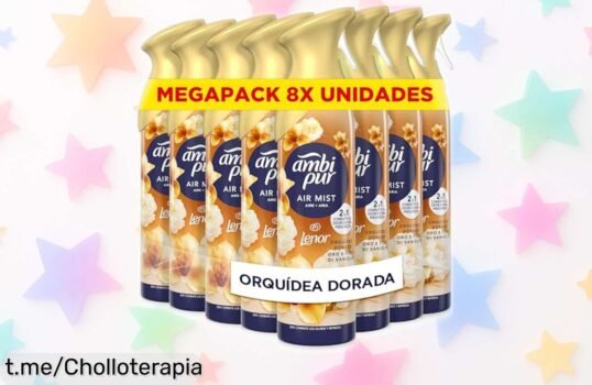 Ambientador en spray Ambipur Orquídea Dorada 185 ml x8 a precio rebajado, ¡haz de tu hogar un lugar más fresco y agradable hoy mismo!