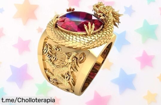 Anillo de dragón vikingo PikaLF con cristal rojo, diseño único a precio rebajado, ¡destaca tu fuerza y estilo antes que se agoten!