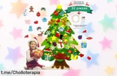 Arbol de Navidad de tela con luces LED, ¡super chollo para iluminar tus fiestas! Haz que tu hogar brille y sorprende a los pequeños antes de que se agote.