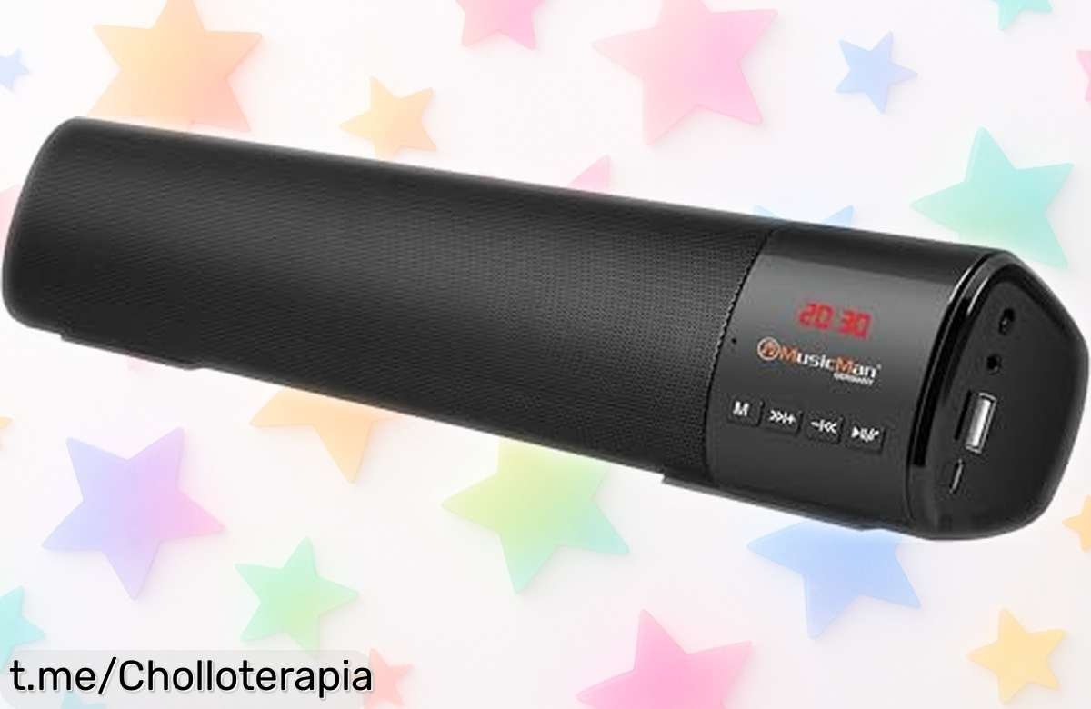 Barra de sonido Bluetooth MusicMan con batería y potencia brutal, ¡chollo limitado para disfrutar a tope de tu música y películas! No te quedes sin el tuyo, aprovecha ya esta oferta.