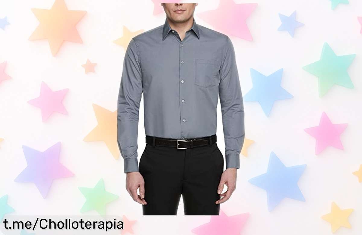 Camisa de vestir Van Heusen gris con puños ajustables, ahora a un precio rebajado que no puedes dejar pasar; luce impecable todo el día ¡No te quedes sin la tuya!