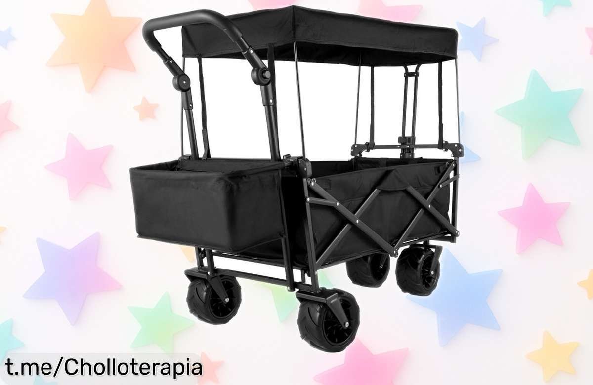 Carro plegable Succebuy con sombra ideal para playa y jardín, precio reventado en este super chollo que no querrás perderte ¡Haz tus aventuras más fáciles ahora!