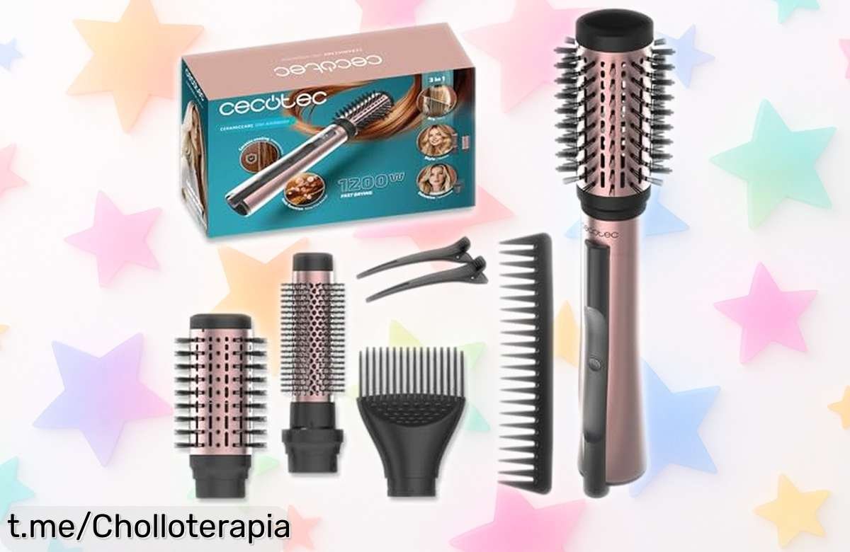 Cepillo de aire Cecotec con 3 cabezales para un secado veloz y brillo espectacular, ¡ofertón limitado que hará brillar tu cabello! No lo dejes escapar y luce radiante ya.
