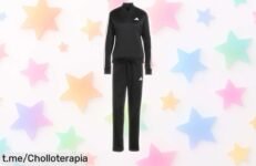 Chándal adidas para mujer en negro y rosa claro, un super chollo con caída de precio que no puedes dejar escapar; corre ahora y siente la energía al ponértelo ya mismo.