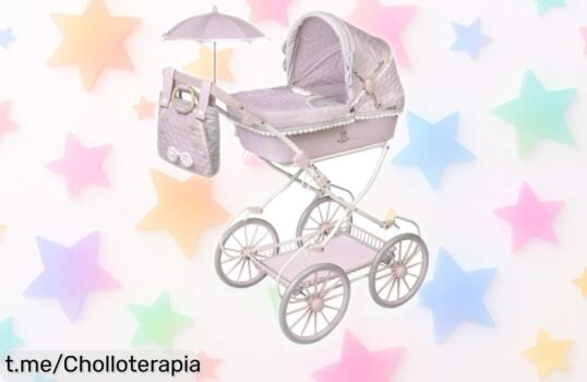 Coche plegable para muñecas con sombrilla y bolso, rebajado a un precio loco; haz que tu peque sonría sin parar, ¡no dejes pasar este super chollo!