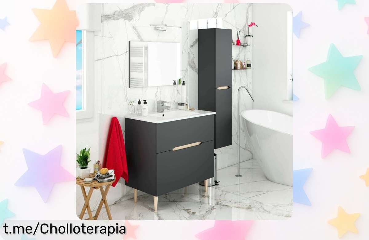 Conjunto de muebles de baño moderno en gris antracita y roble, ¡precios rebajados para transformar tu baño! Apresúrate, quedan pocas unidades de este super chollo.
