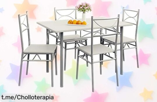 Conjunto mesa y 4 sillas blancas CASARIA rebajado a precio loco, ¡perfecto para tus reuniones! Aprovecha este ofertón antes de que se agote.