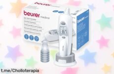 Consigue ya el termómetro de oído Beurer: medición rápida, aviso sonoro y 10 protectores incluidos; precio rebajado para cuidar a tus peques sin complicaciones.