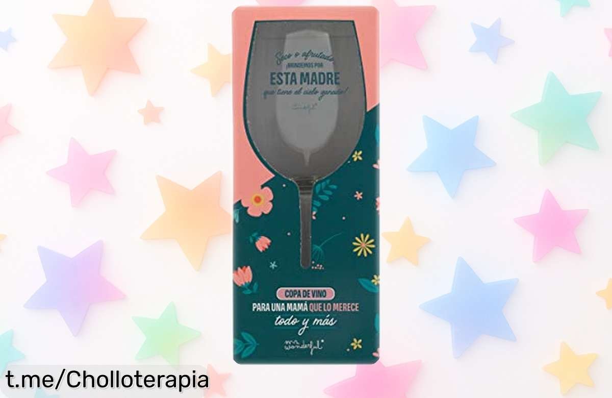 Copa de vino Mr. Wonderful para mamá, calidad francesa y 470 ml; regalo perfecto con mensaje especial a precio rebajado, ¡no te quedes sin el tuyo y brinden juntos!