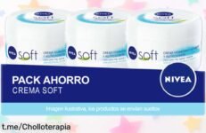 Crema hidratante Nivea Soft en pack de 3 a precio rebajado, ¡una oportunidad única para mimar tu piel y sentirte fresca todo el día! No la dejes escapar, que vuela.