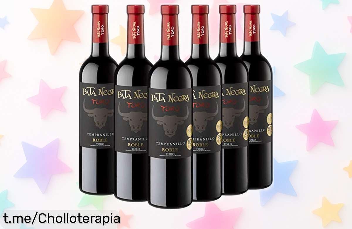 Delicioso vino tinto Pata Negra en pack de 6, ahora a un precio loco para que deslumbres en tus cenas y celebraciones. ¡Haz que cada brindis cuente!