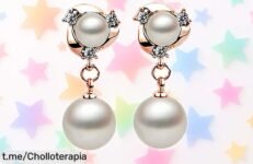 Deslumbrantes pendientes de perlas blancas con diseño en oro rosa a precio loco, la joya que hará brillar tu próxima celebración. ¡No te quedes sin este super chollo!