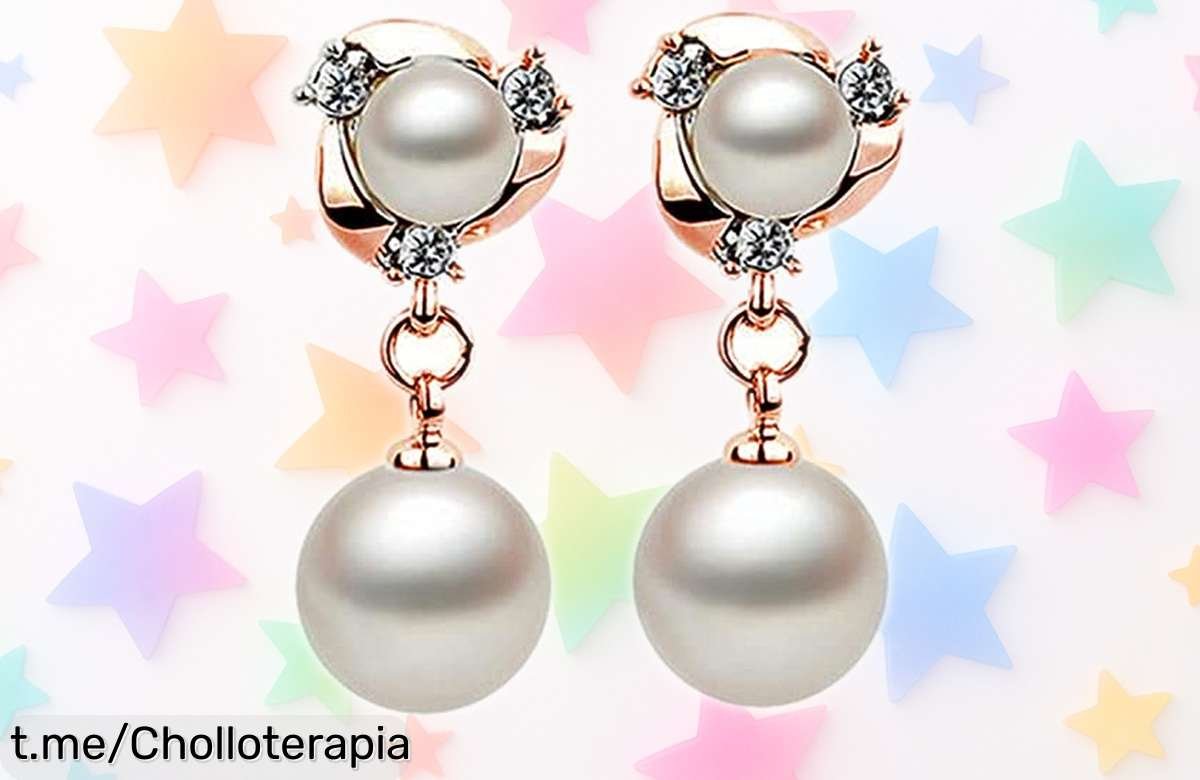 Deslumbrantes pendientes de perlas blancas con diseño en oro rosa a precio loco, la joya que hará brillar tu próxima celebración. ¡No te quedes sin este super chollo!