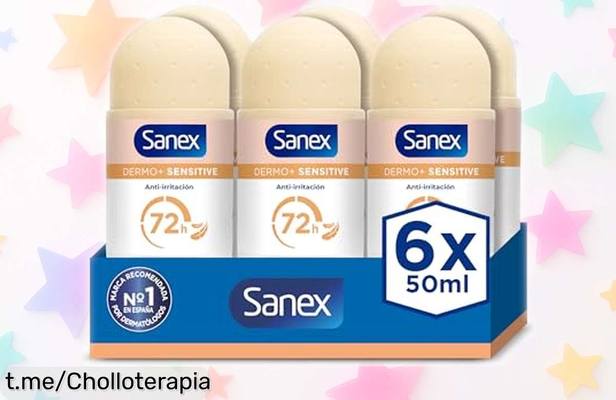 Desodorante antitranspirante rollon Sanex Dermo+ Sensitive: 72 horas de protección eficaz al mejor precio, ¡pack de 6 unidades que volarán! Cuida tu piel y dile adiós al mal olor.